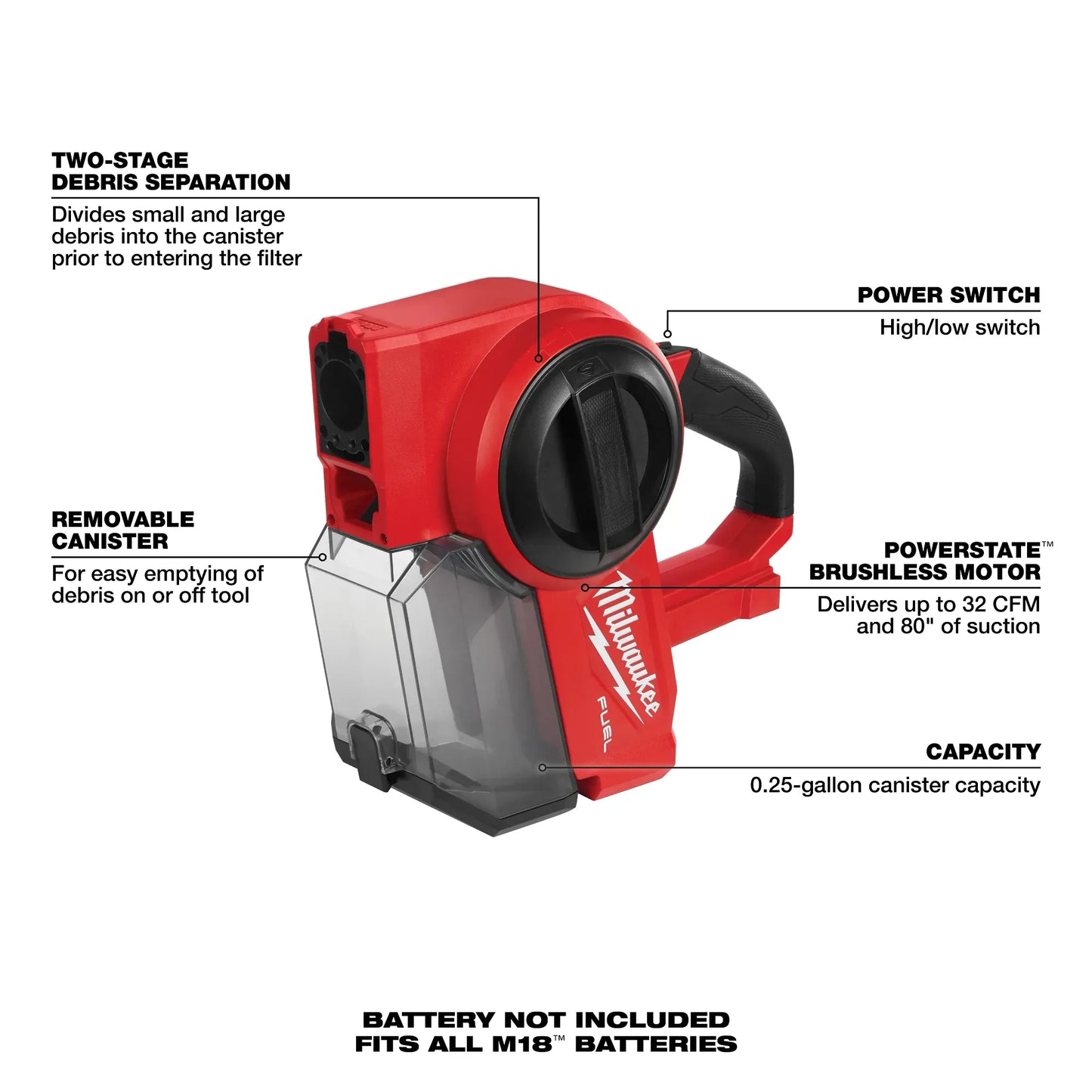 Milwaukee 0940-20, M18 FUEL Compact Vacuum (Tool Only)