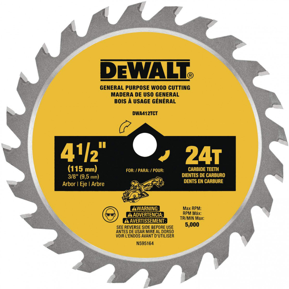 DEWALT DWA412TCT, 4-1/2 '' General Purpose Wood Cutting Circular Saw Blade