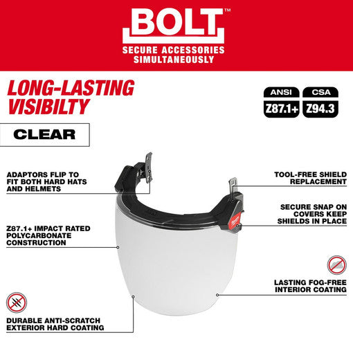 Milwaukee 48-73-1420, BOLT™ Full Face Shield - Clear Dual Coat Lens (Compatible with Milwaukee® Safety Helmets & Hard Hats)
