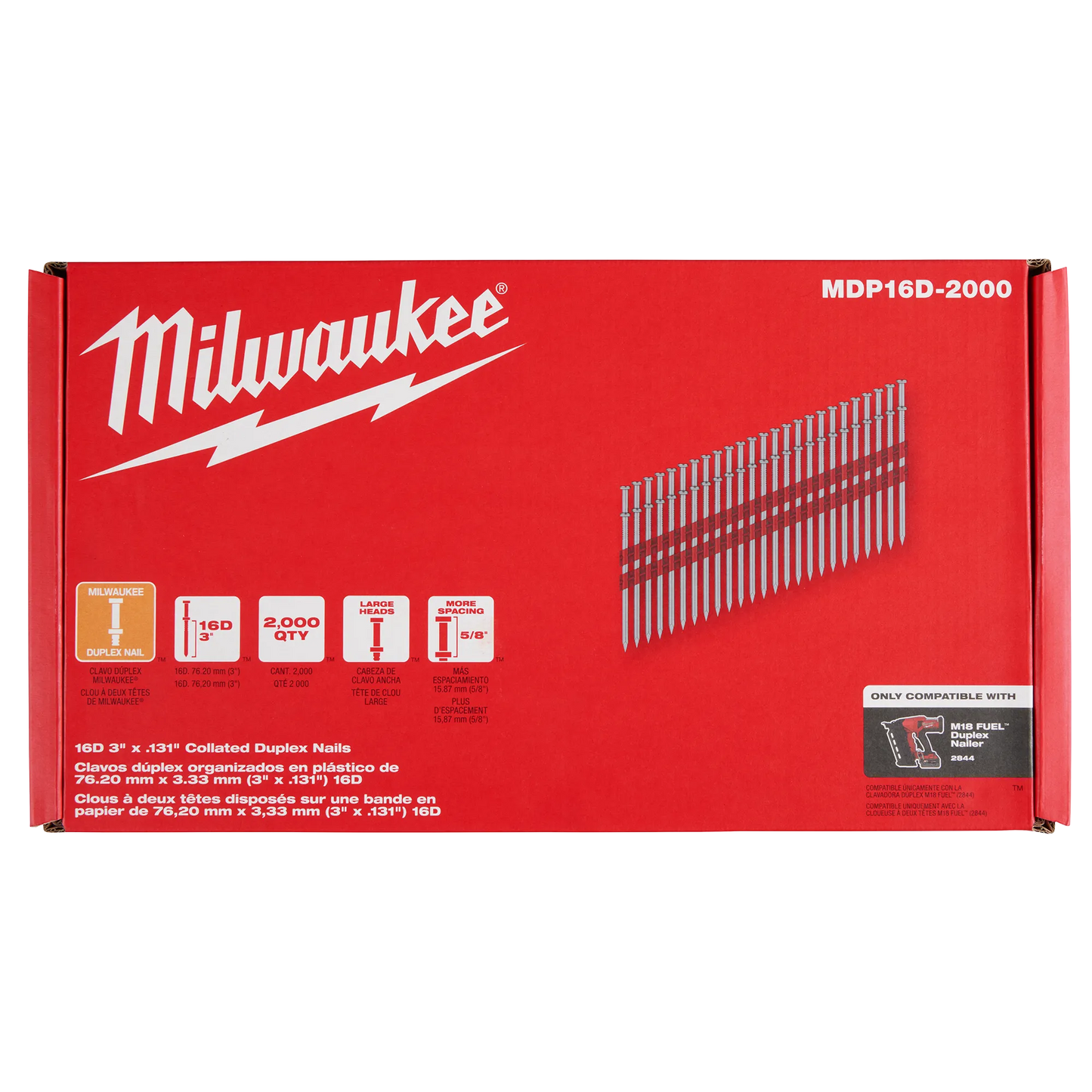 Milwaukee MDP16D-2000, 16D 3” x .131” Collated Duplex Nails