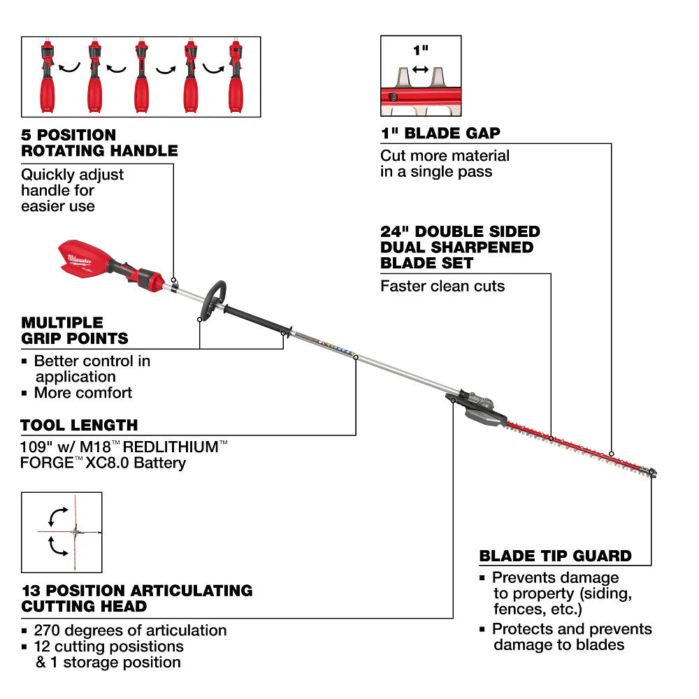 Milwaukee 3035-20, M18 FUEL™ Extended Pole Articulating Hedge Trimmer