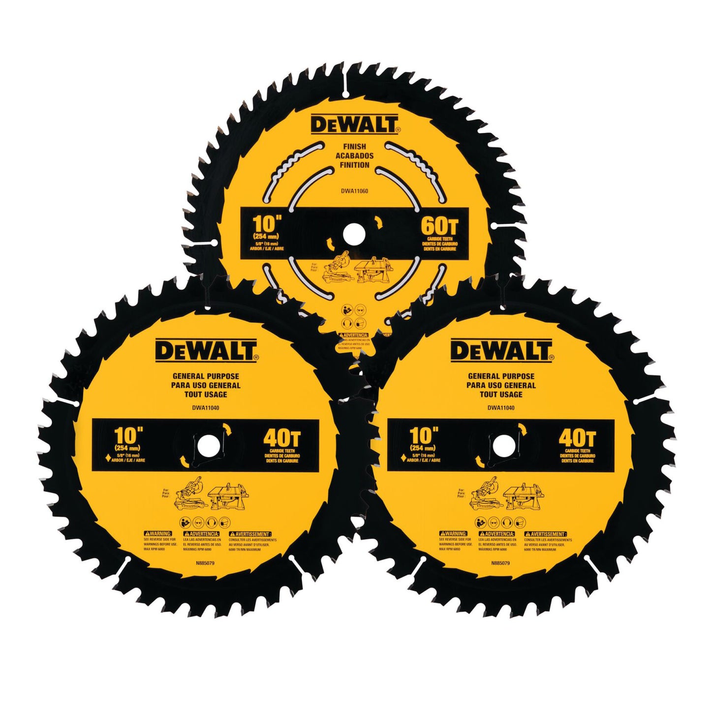 DEWALT DWA110CMB3,10 In 60t & 2 X 40t Saw Blade