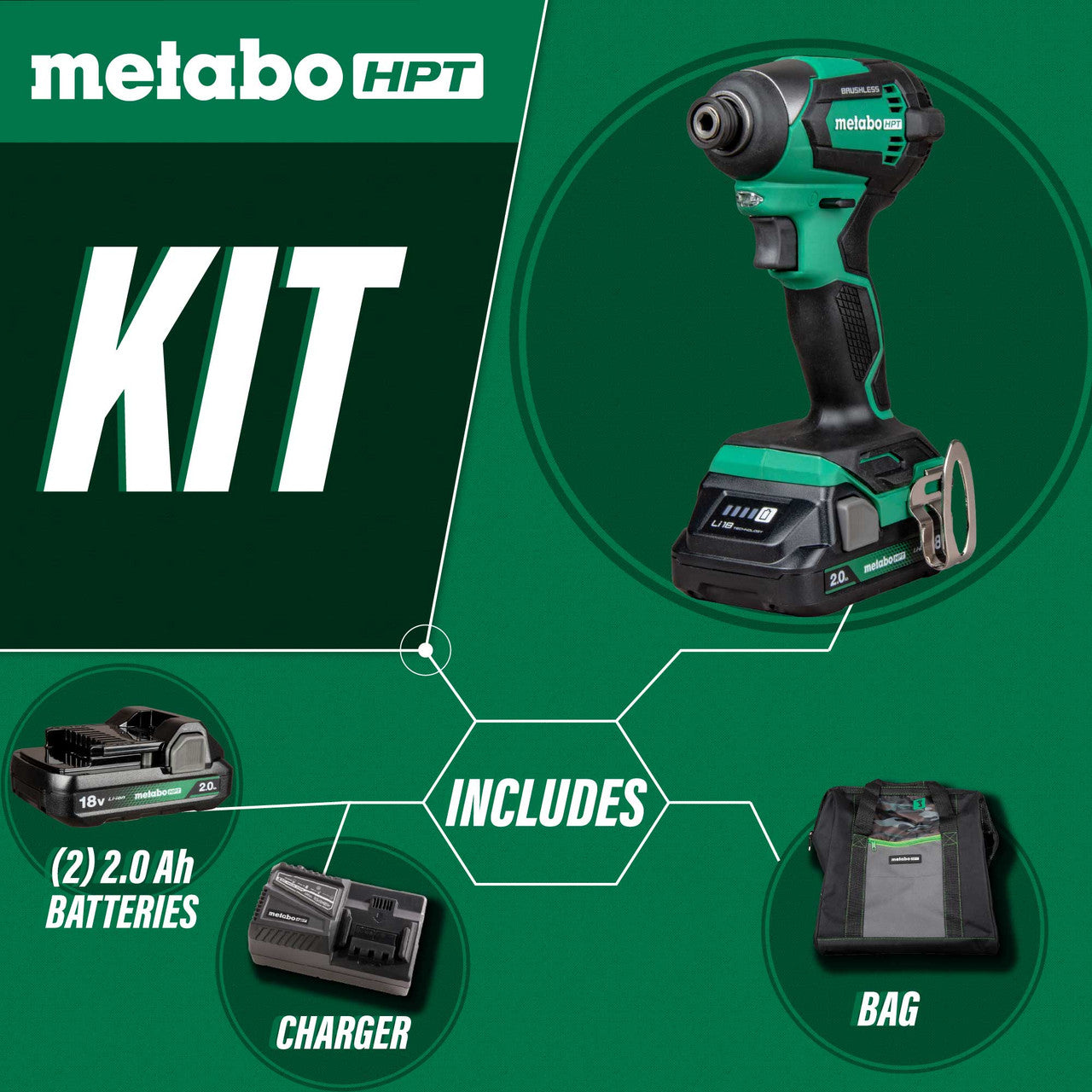 Metabo HPT WH18DEXM, 18V MultiVolt Cordless Impact Driver Kit