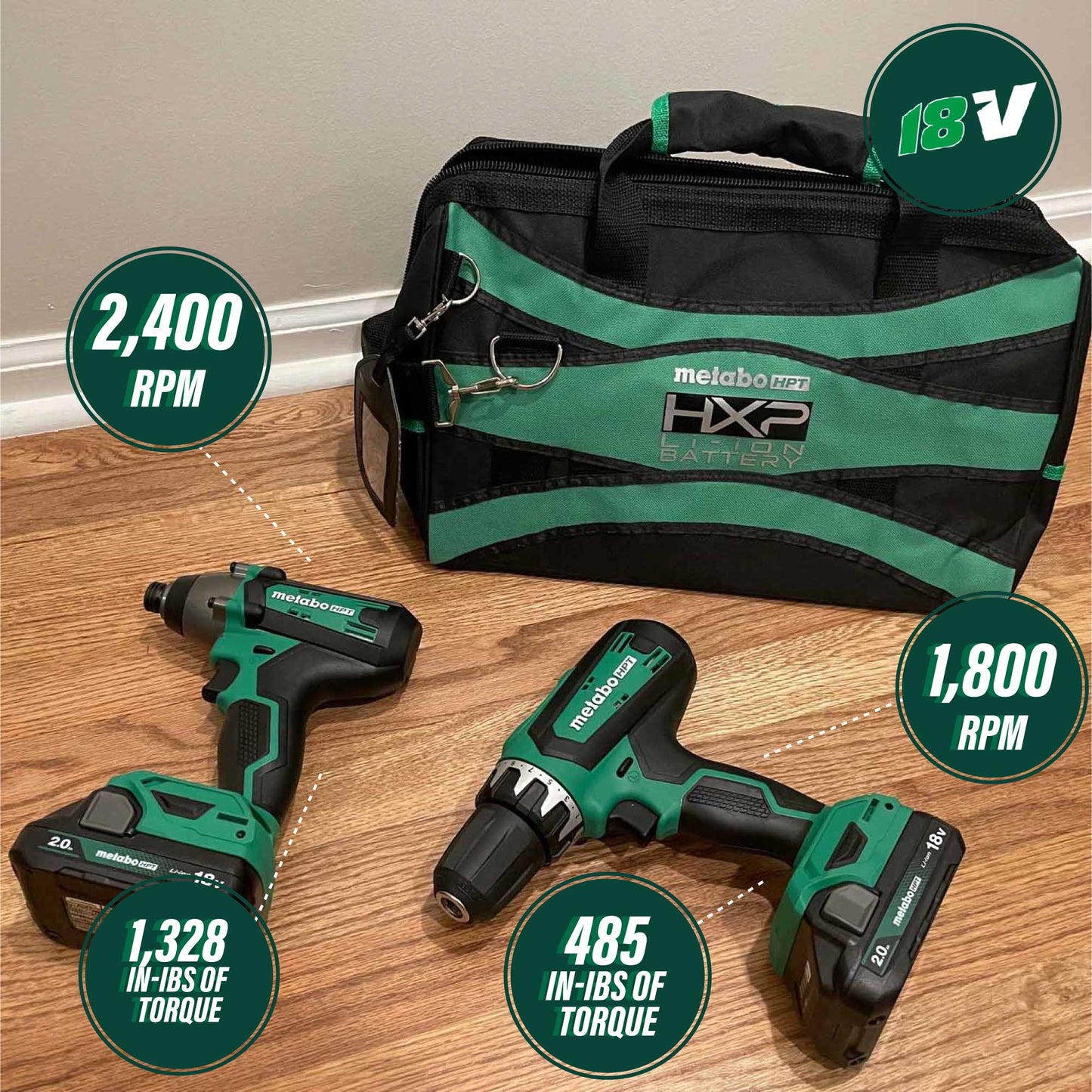 Metabo HPT KC18DFXM, 18V Brushless 2 Tools Combo kit. 2Ah Battery