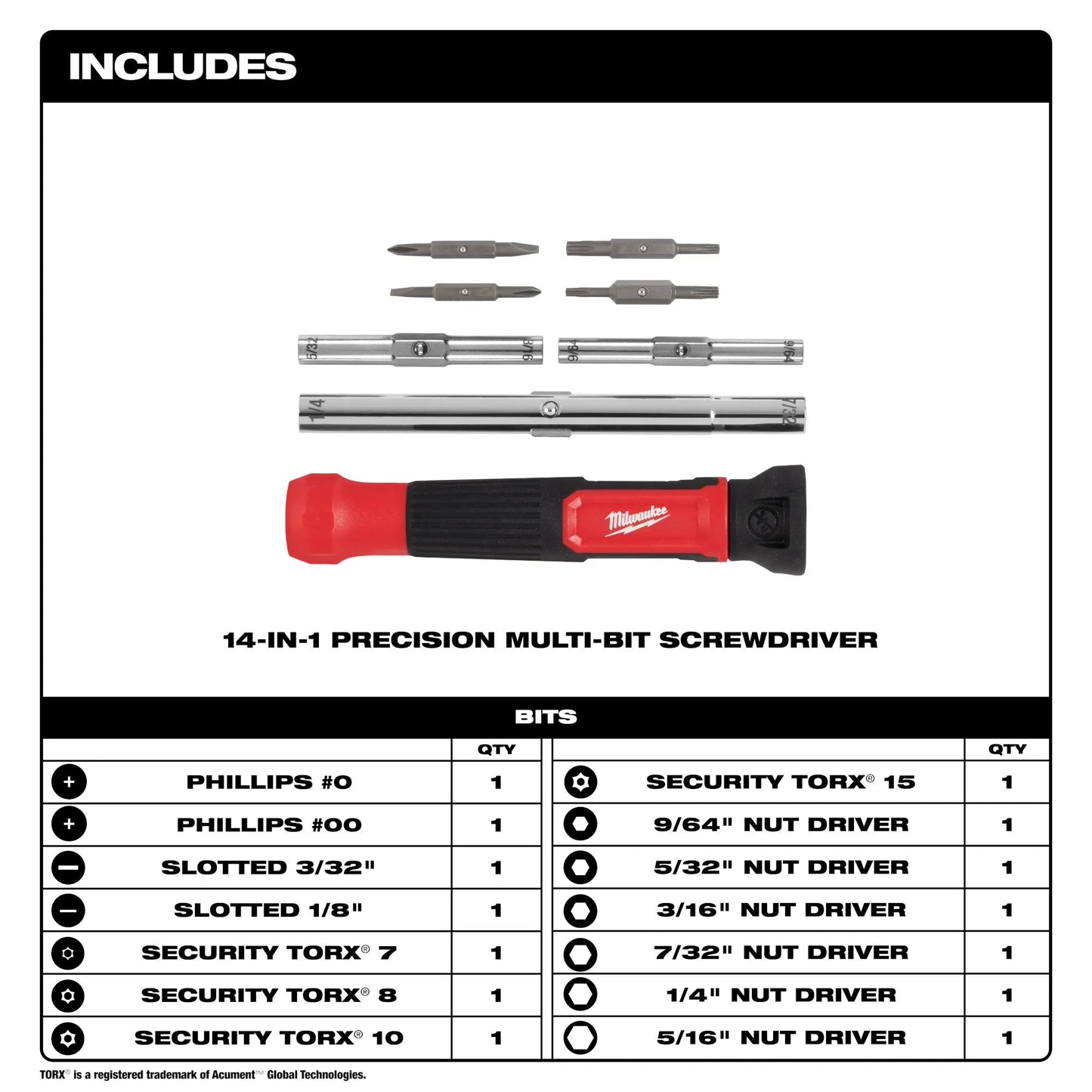 Milwaukee 48-22-2933, 14-in-1 Precision Multi-Bit Screwdriver