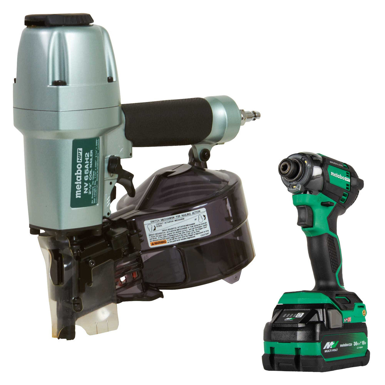 Metabo HPT KNV65AH2, Pro Bundle 2-1/2 Inch Coil Siding Nailer with BONUS Impact Driver Kit