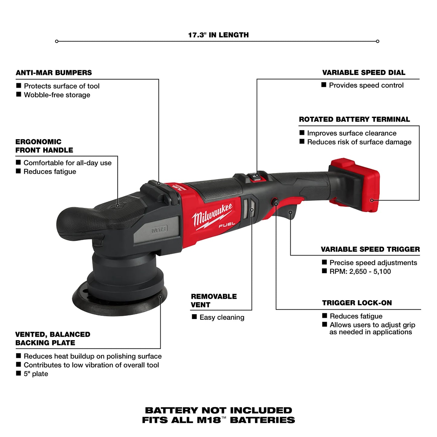 Milwaukee 2684-20, M18 FUEL™ 15mm Random Orbital Polisher