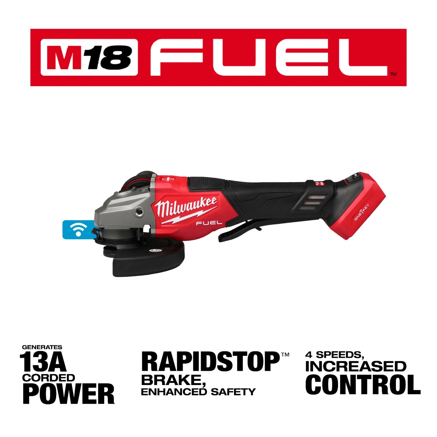 Milwaukee 3672-20, M18 FUEL™ 4-1/2"-6" Variable Speed Braking Grinder, Paddle Switch w/ ONE-KEY™