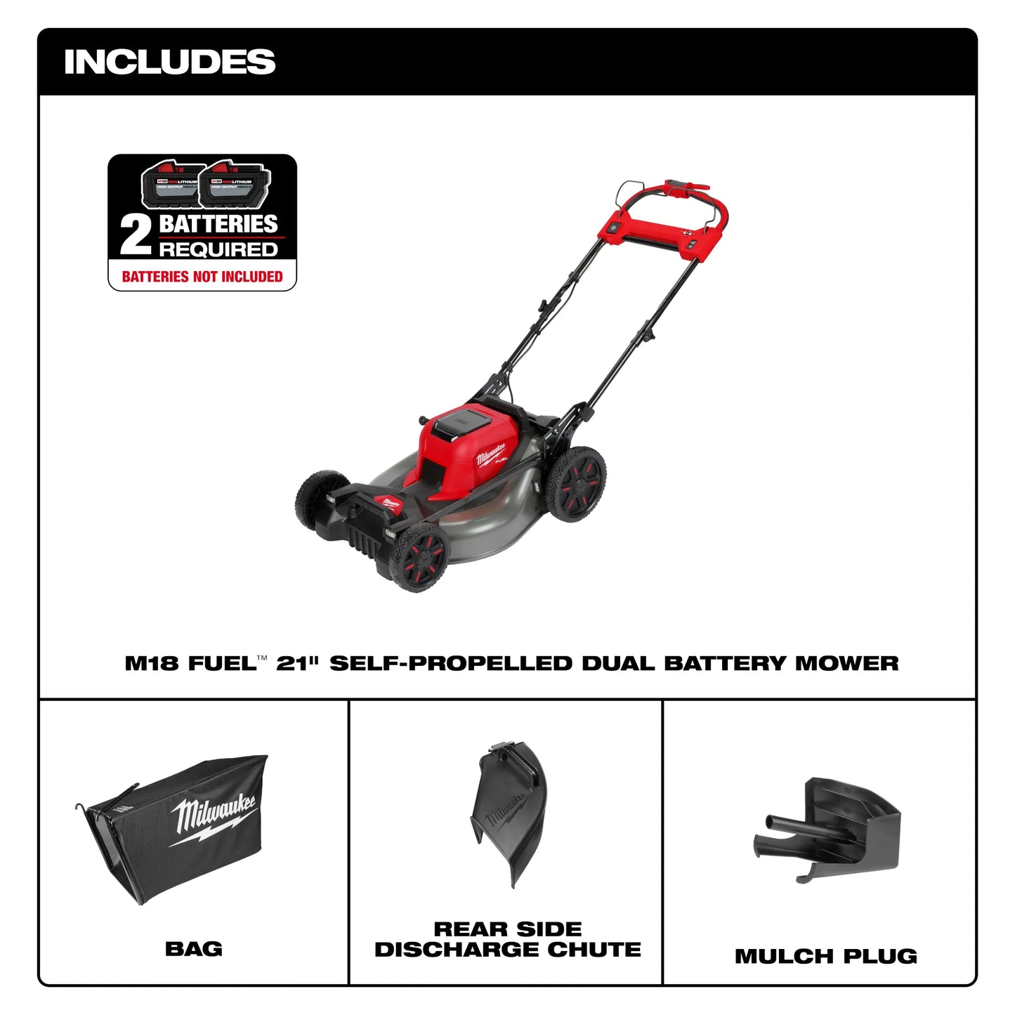 Milwaukee 2823-20, M18 FUELâ„¢ 21" Self-Propelled Dual Battery Mower (Tool Only)