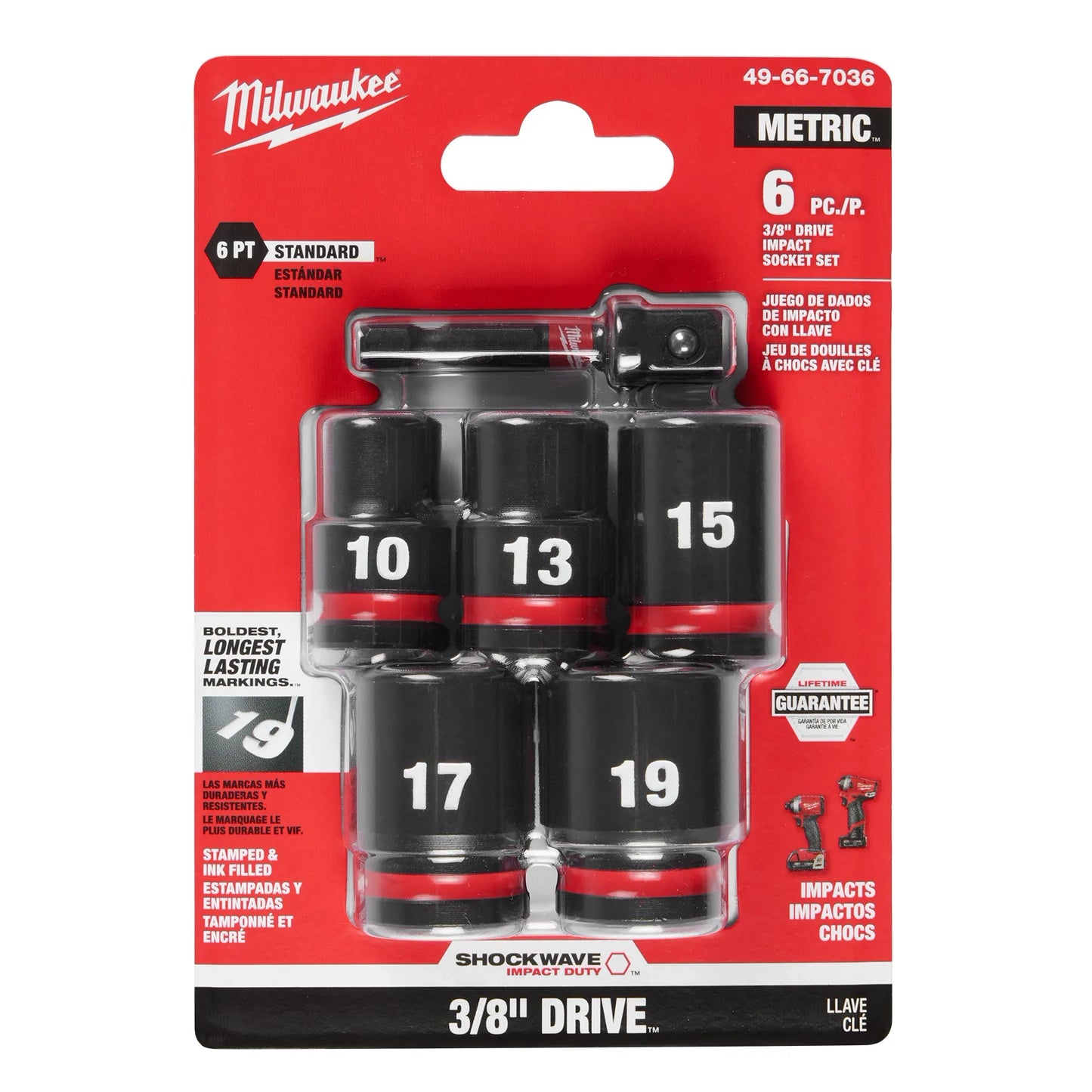 Milwaukee 49-66-7036, 6PC SHOCKWAVE Impact Duty™ 3/8" Drive Metric Standard Socket Set