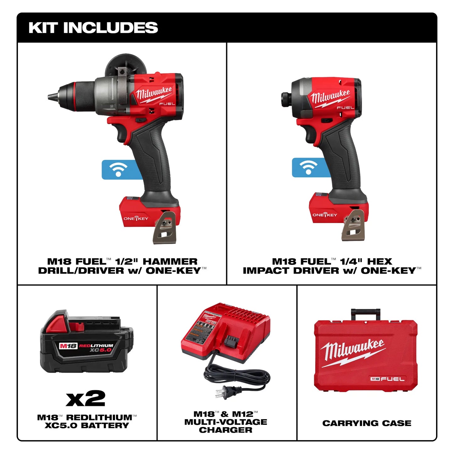 Milwaukee 3696-22, M18 FUEL™ 2-Tool Combo Kit w/ ONE-KEY™