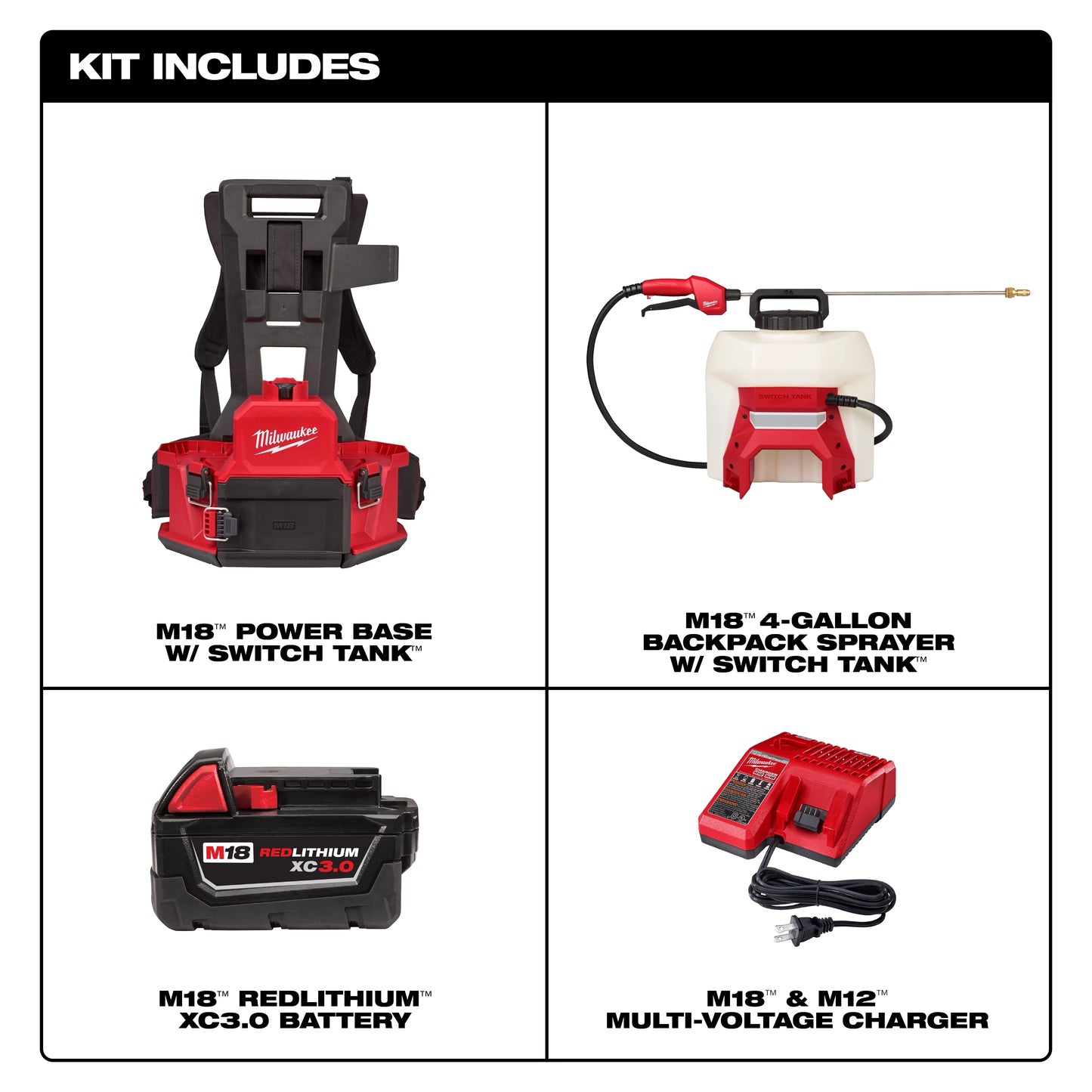 Milwaukee 3019-21PS, M18™ 4-Gallon Backpack Sprayer w/ SWITCH TANK™ (Kit)