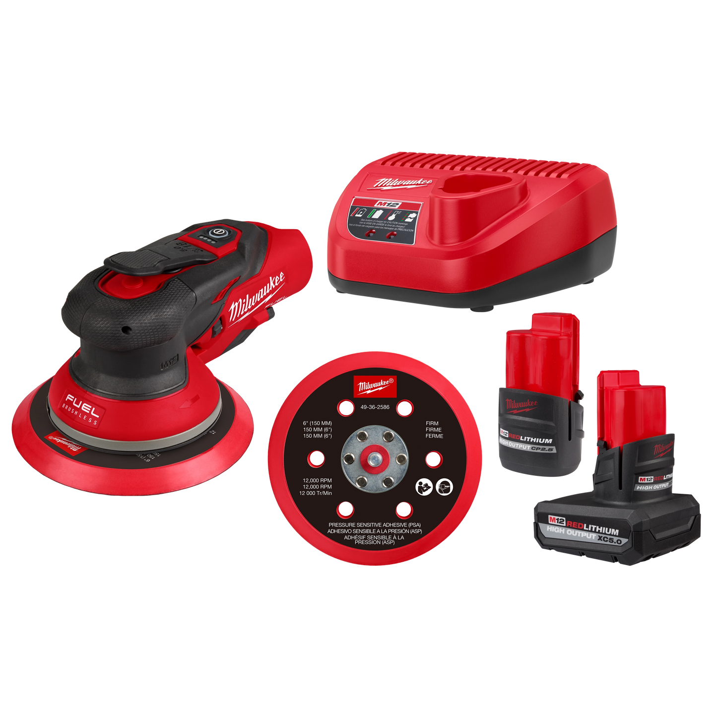 Milwaukee 2585-22CX, M12 FUEL™ 6" Random Orbital Sander Kit (3/16")