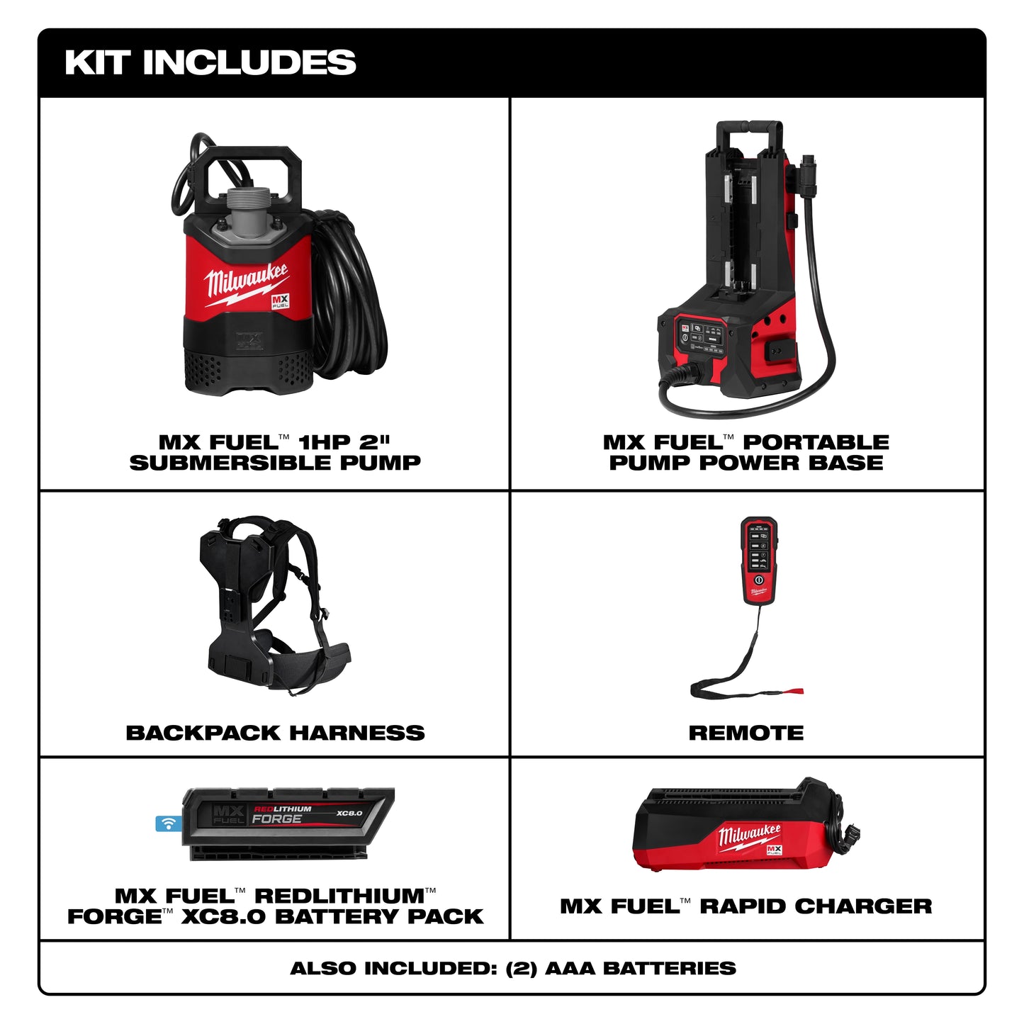 Milwaukee MXF211-1XC, MX FUEL™ 1HP 2" Submersible Pump Kit