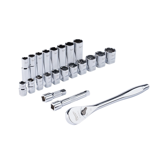 Milwaukee 48-22-9410, 22 pc 1/2" Drive SAE Ratchet and Socket Set with FOUR FLAT™ Sides