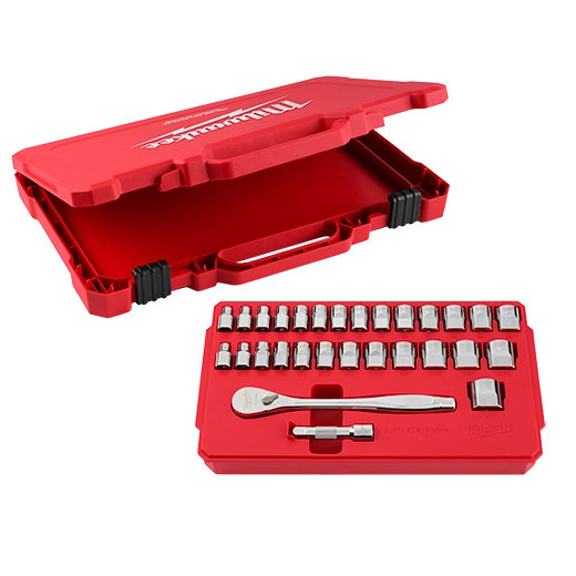 Milwaukee 48-22-9088, 29pc 3/8" Drive Metric & SAE Ratchet and Socket Set with FOUR FLAT™ SIDES