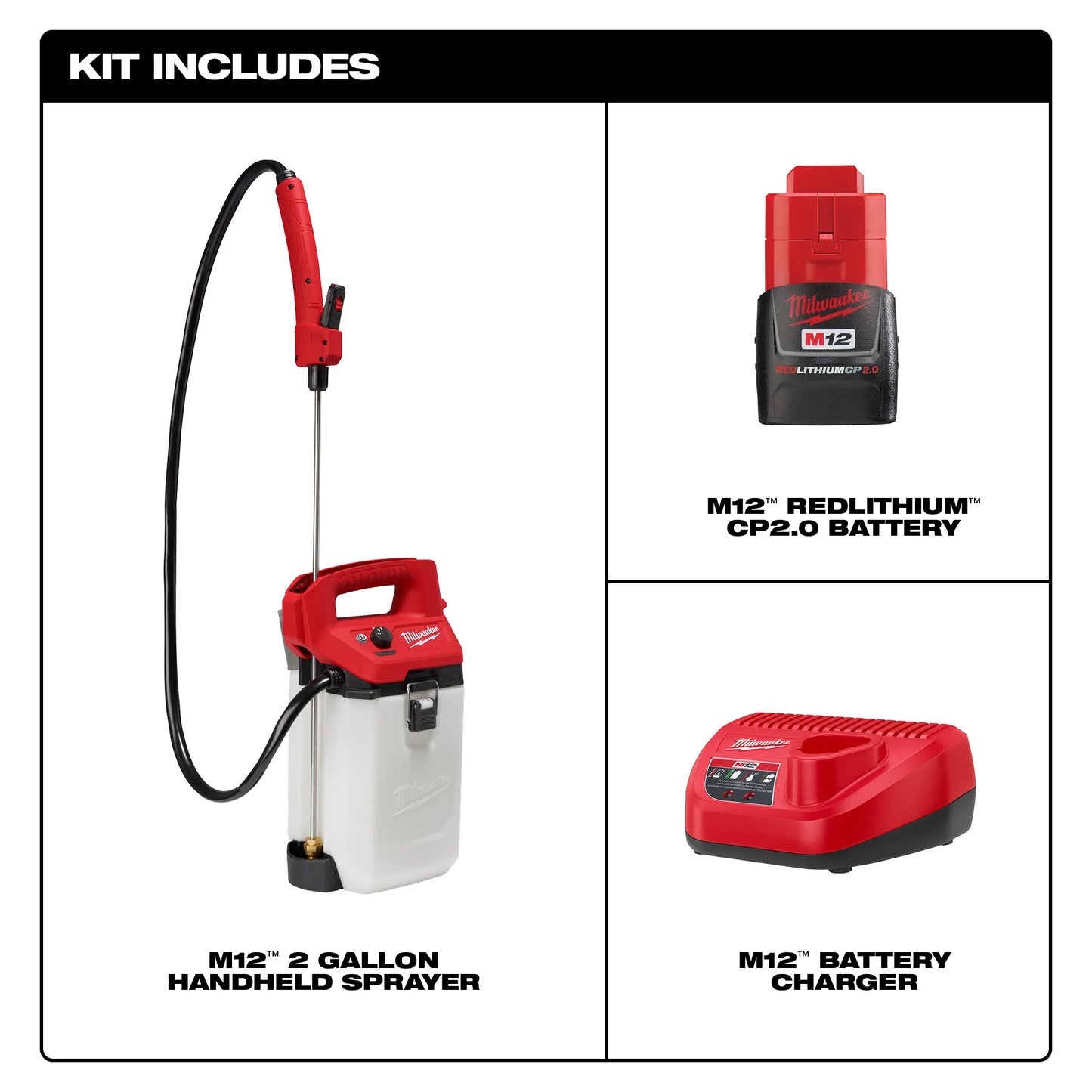 Milwaukee 2528-21G2, M12™ 2 Gallon Handheld Sprayer Kit