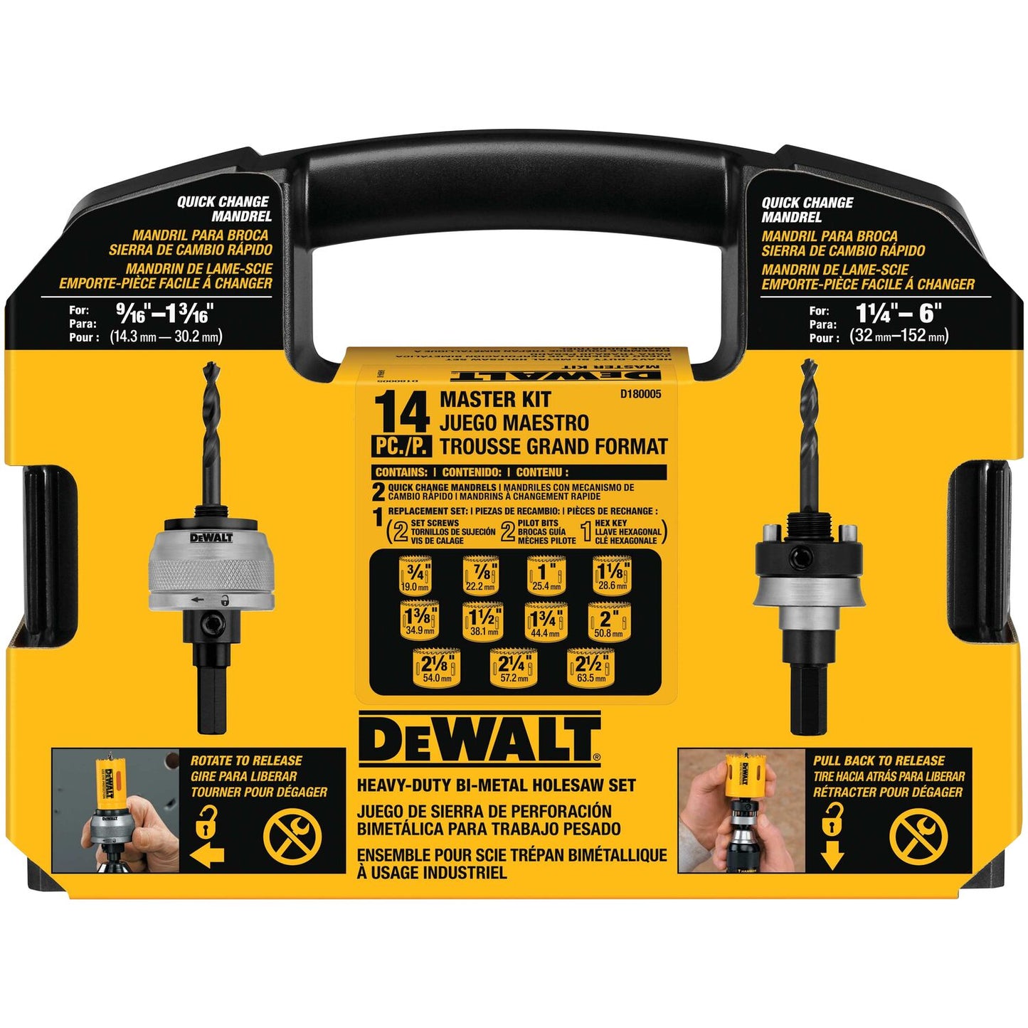 DEWALT D180005, 14 pc Master Hole Saw Kit