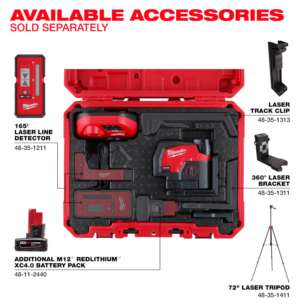 Milwaukee 3622-21, M12 Green Cross Line & Plumb Points Laser Kit
