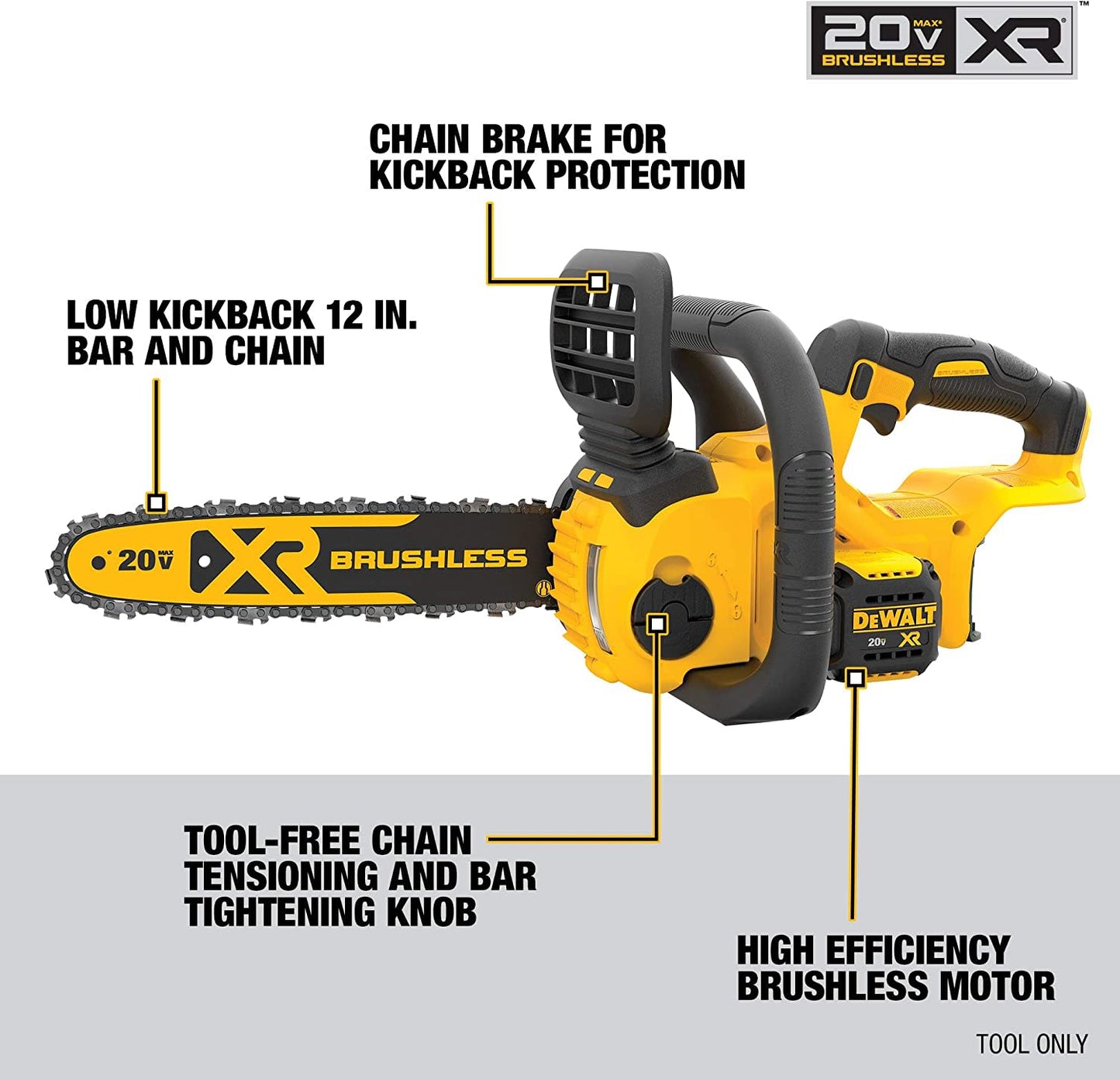 DEWALT DCCS620B, 20V MAX XR Compact 12'' Chainsaw (Tool Only)