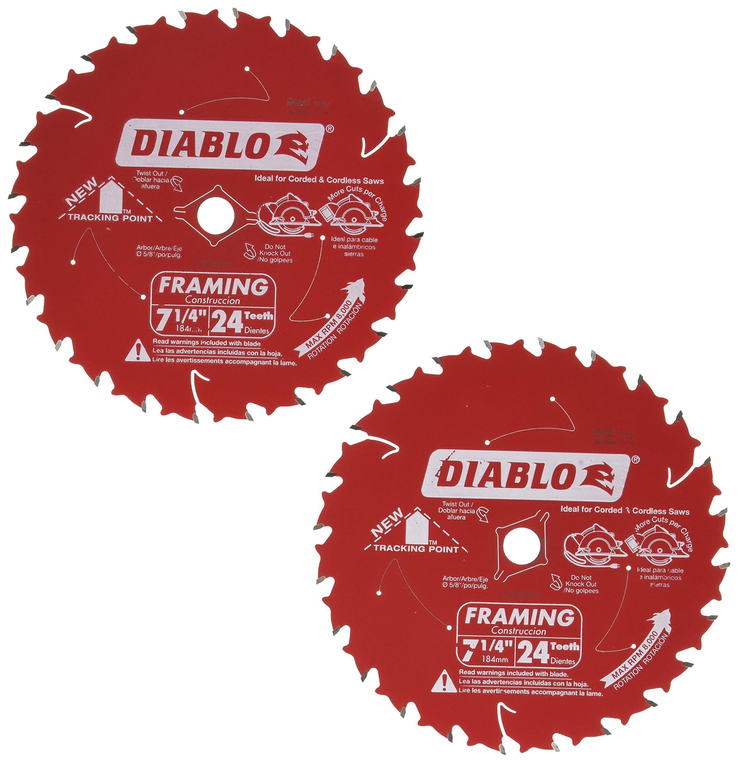 Diablo D0724PX, 7-1/4" 24T Carbide Circular Saw Blade (2/pkg)