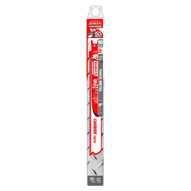 Diablo DS0908CF10C, 9 in. 8 TPI Steel Demon Carbide Recip Blades for Thick Metal (10-Pack)