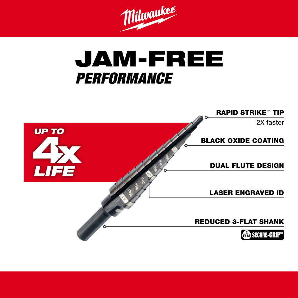 Milwaukee 48-89-9201, #1 Step Drill Bit, 1/8" - 1/2" by 1/32"