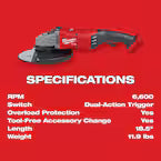 Milwaukee 2785-20, M18 FUEL 7" / 9" HP LARGE ANGLE GRINDER (Tool Only)