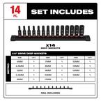 Milwaukee 49-66-7003, SHOCKWAVE 1/4" Drive Impact Duty Metric Deep 6 Point Socket Set - 14 Piece