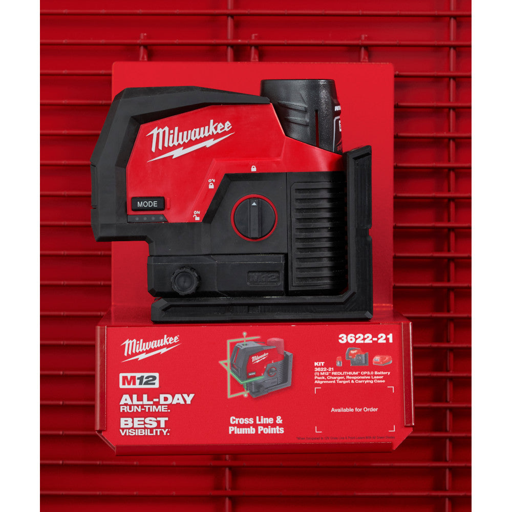 Milwaukee 3622-21, M12 Green Cross Line & Plumb Points Laser Kit