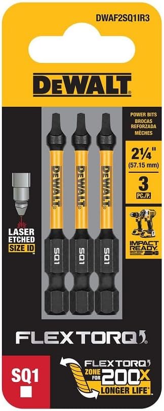 DEWALT DWAF2SQ1IR3, 2.25IN SQUARE #1 FLEXTORQ 3PK