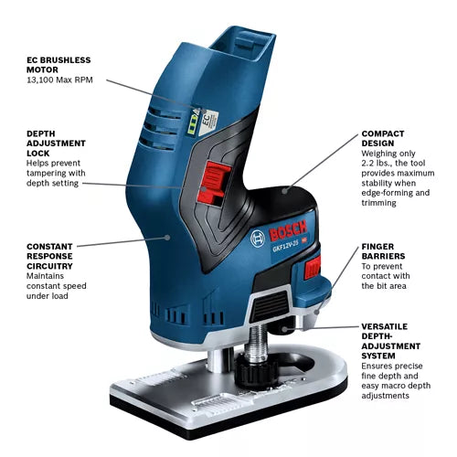 BOSCH GKF12V-25N, 12V Max Palm Router (Bare Tool)