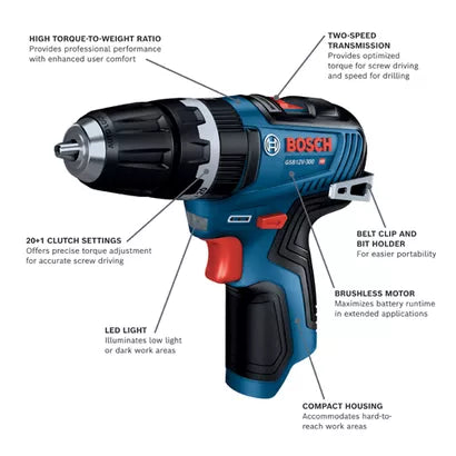 BOSCH GSB12V-300N, 12V Max Brushless 3/8 In. Hammer Drill/Driver (Bare Tool)