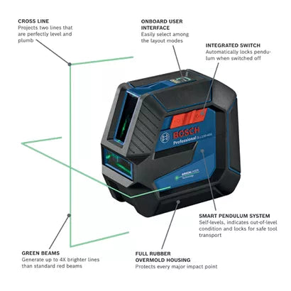 BOSCH GLL100-40G, Green-Beam Self-Leveling Cross-Line Laser