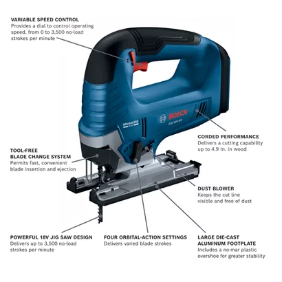 BOSCH GST18V-50N, 18V Brushless Top-Handle Jig Saw (Bare Tool)