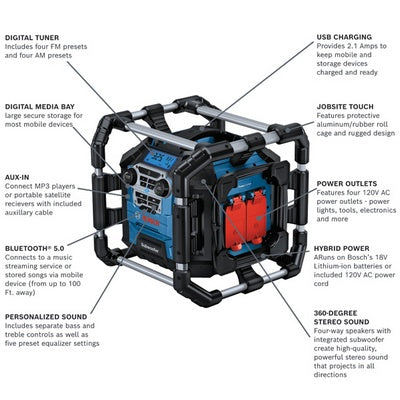 BOSCH GPB18V-5CN, 18V / 120V Bluetooth Radio