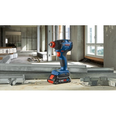 BOSCH GXL18V-260B26, 18V 2-Tool Combo Kit with Connected-Ready 1/2 In. Hammer Drill/Driver, Connected-Ready Two-In-One 1/4 In. and 1/2 In. Bit/Socket Impact Driver/Wrench, (1) CORE18V 8 Ah High Power Battery and (1) CORE18V 4 Ah Advanced Power Battery