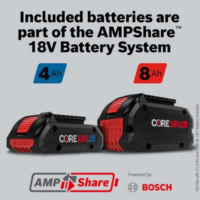 BOSCH GXL18V-260B26, 18V 2-Tool Combo Kit with Connected-Ready 1/2 In. Hammer Drill/Driver, Connected-Ready Two-In-One 1/4 In. and 1/2 In. Bit/Socket Impact Driver/Wrench, (1) CORE18V 8 Ah High Power Battery and (1) CORE18V 4 Ah Advanced Power Battery