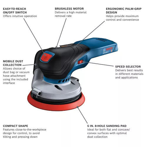 BOSCH GEX18V-5N, 18V 5" Random Orbit Sander (Bare Tool)