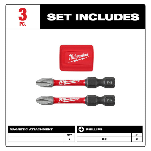 Milwaukee 48-32-4550, SHOCKWAVE Impact Duty™ Magnetic Attachment and PH2 Bit Set - 3PC