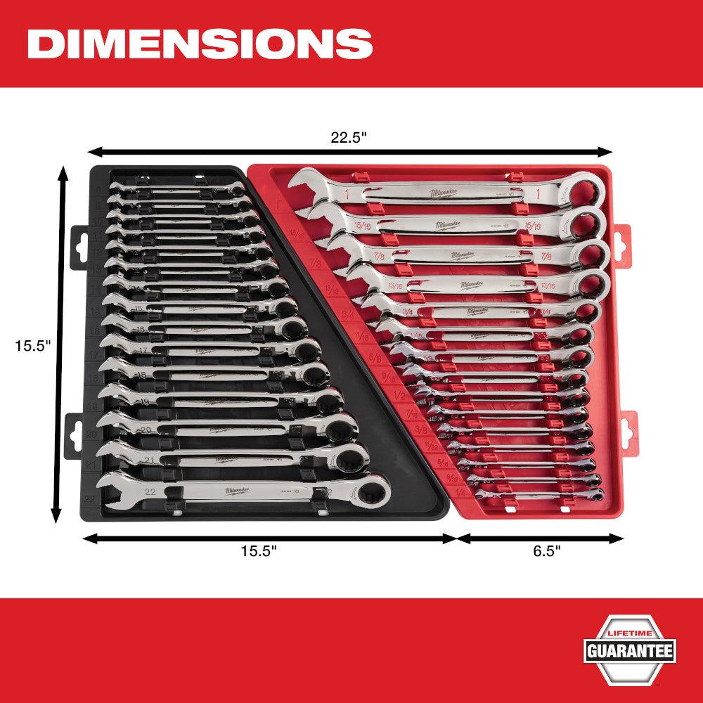 Milwaukee 48-22-9416, 15pc Ratcheting Combination Wrench Set (SAE)