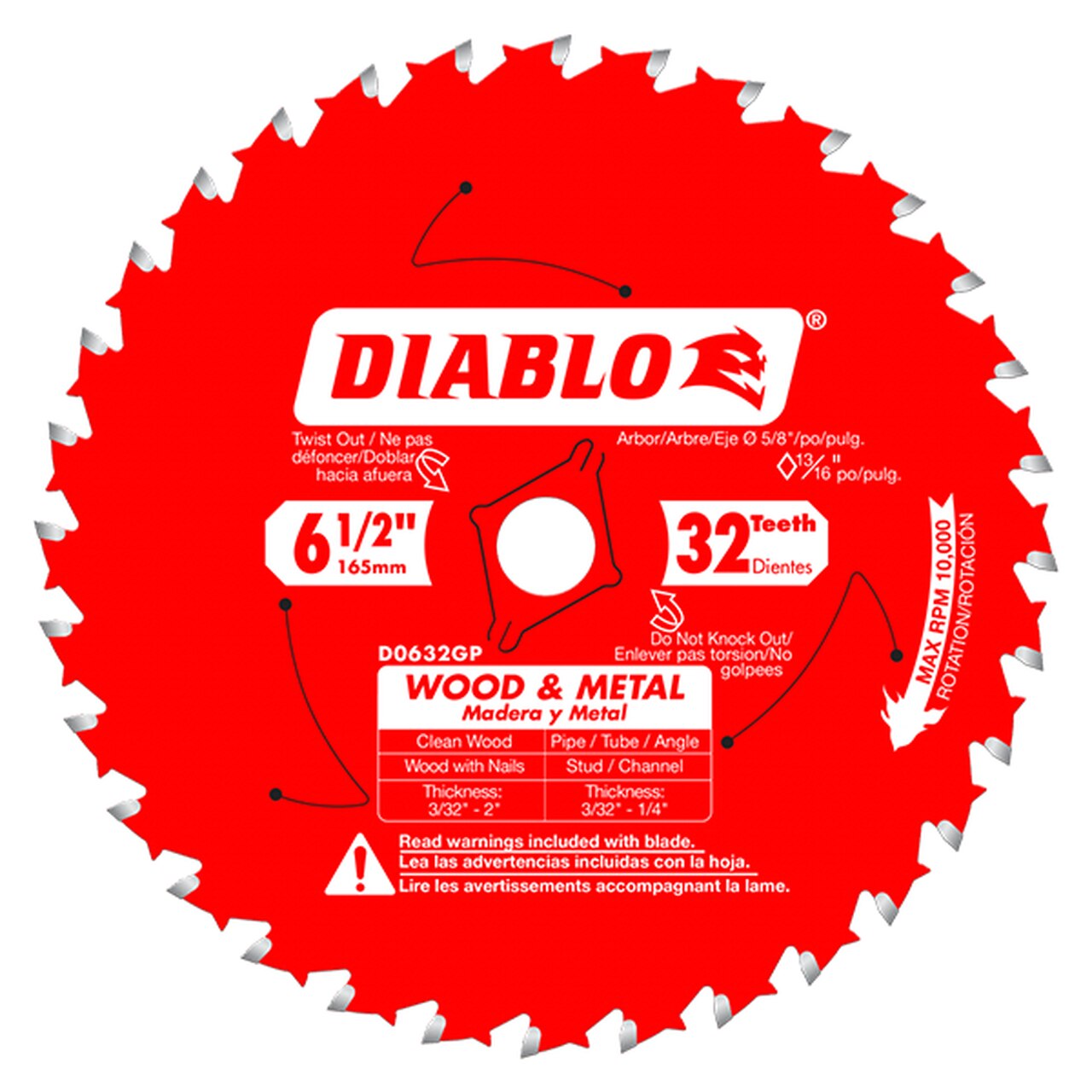 Diablo D0632GPA, 6‑1/2 in. x 32 Tooth Wood & Metal Carbide Saw Blade