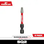 Milwaukee 48-32-4606, SHOCKWAVE™ 2" Impact Square Recess #2 Power Bits (5 PK)