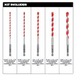 Milwaukee 48-20-9051, 5pc. SHOCKWAVE Carbide Hammer Drill Bit Kit