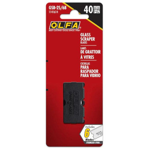 OLFA 1141614, Stainless Steel Glass Scraper Blades 40mm, 6pk (GSB-2S/6B)