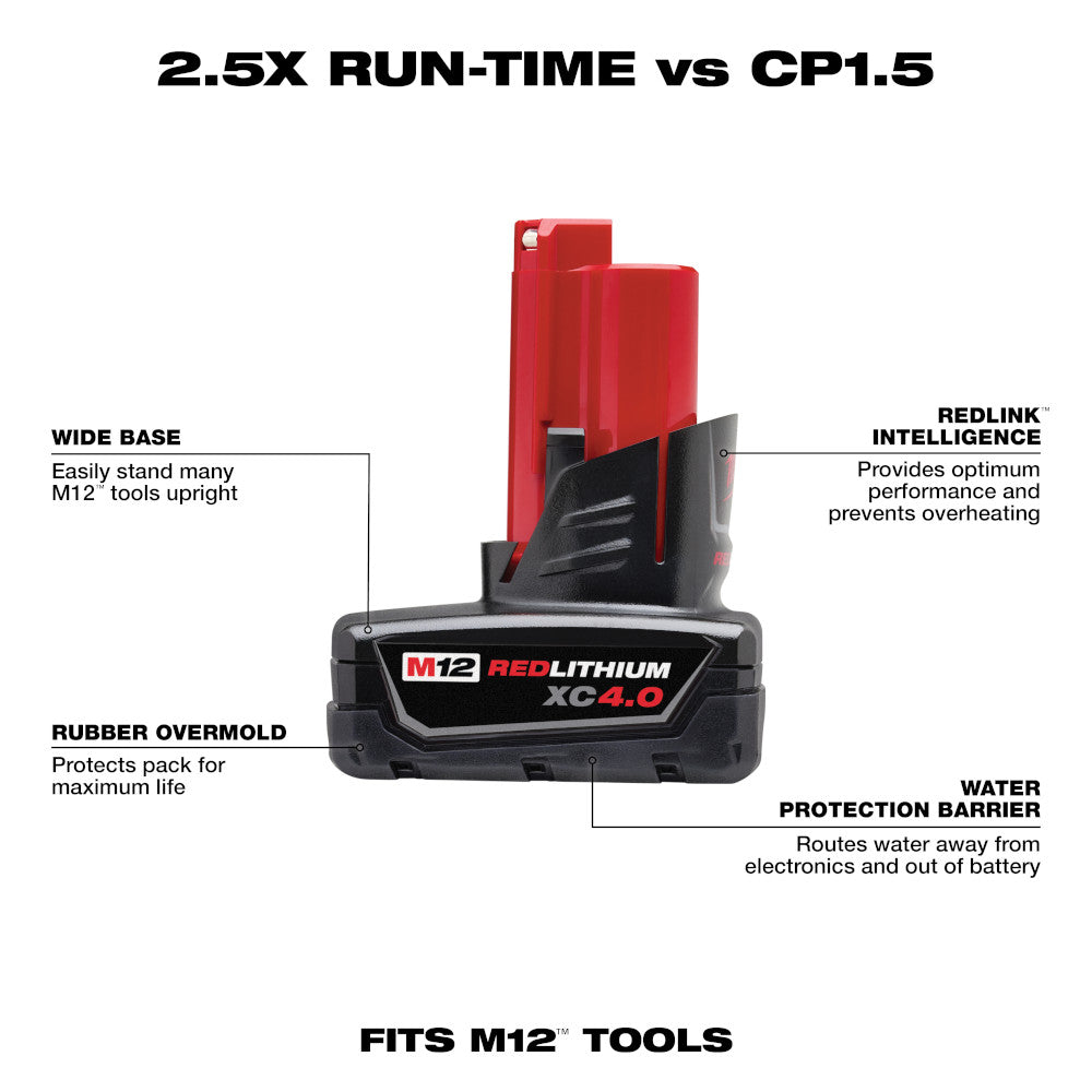 Milwaukee 48-11-2440, M12 REDLITHIUM XC Extended Capacity Battery (4.0 Ah)