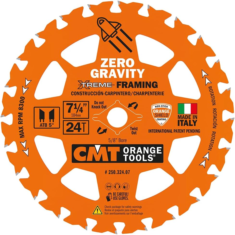 CMT 250.324.07-X10, 7-1/4in x 24T ZERO GRAVITY FRAMING BLADE
