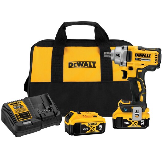 DEWALT DCF896P2, 20V MAX XR TOOL CONNECT 1/2" MID TORQUE IMPACT WRENCH (DETENT PIN) (5.0AH) W/ 2 BATTERIES AND BAG
