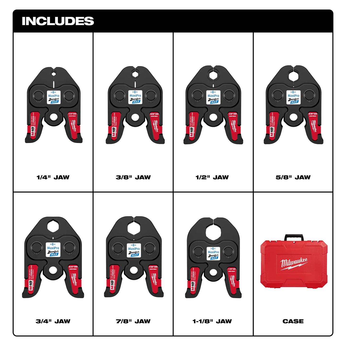 Milwaukee 49-16-2662Z, ¼”- 1-1/8” ZoomLock® MAX Press Jaw Kit for M18™ FORCE LOGIC™ Press Tools
