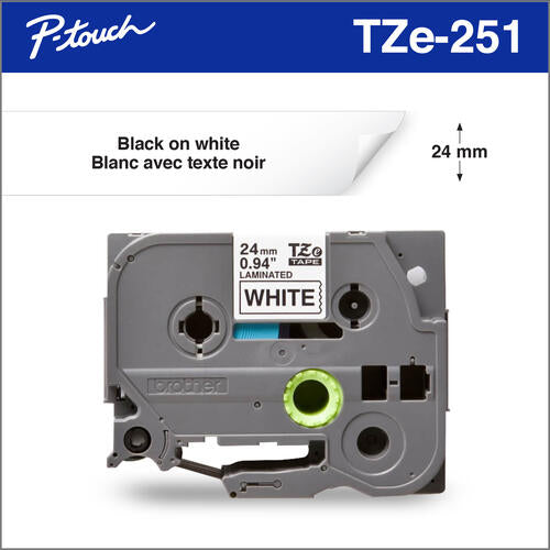 Brother TZE241, Laminated Tapes, 18MM-Black On White